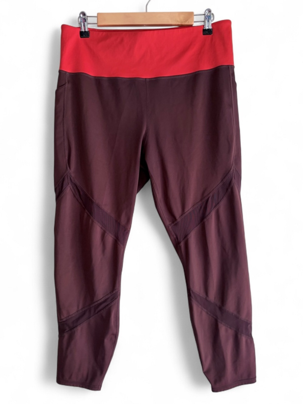 Athleta Tenacity 7/8 Burgundy Mesh Inset Side Pocket Leggings Size XL